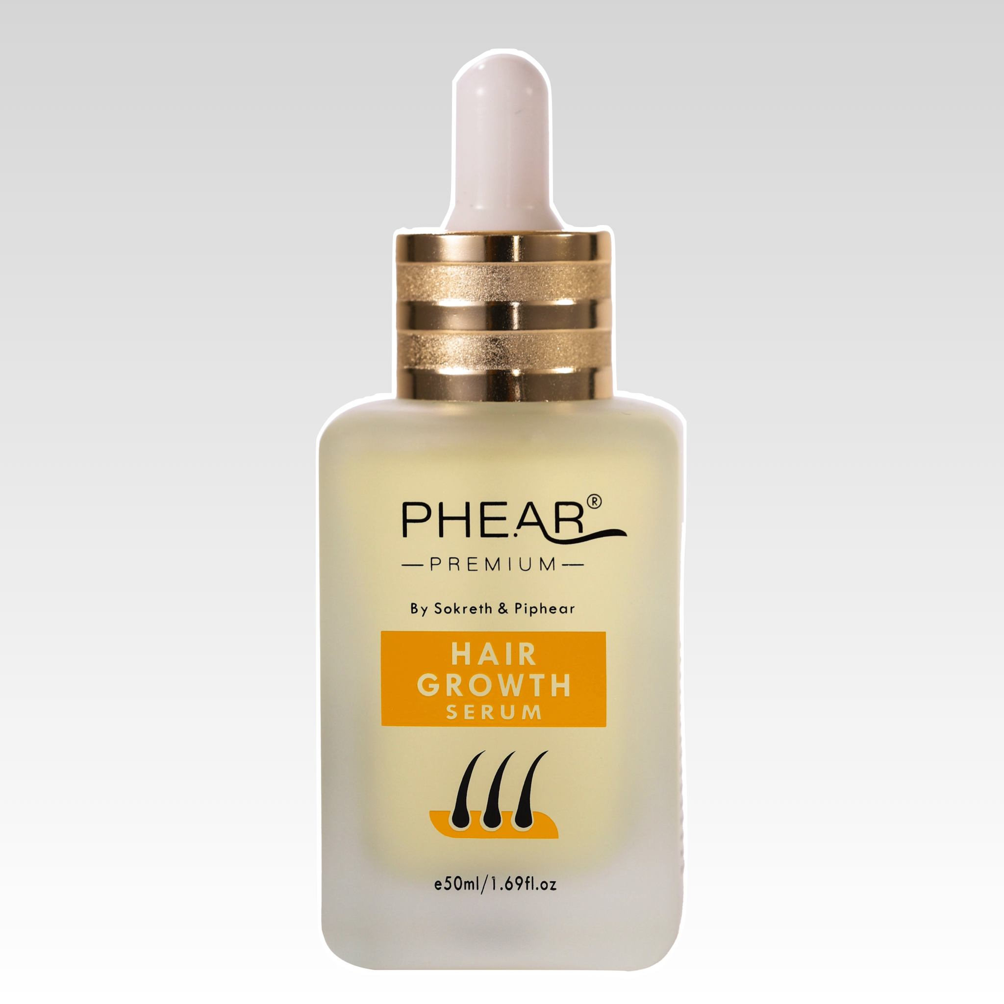 PHEAR hair growth serum bottle on a light blue background
